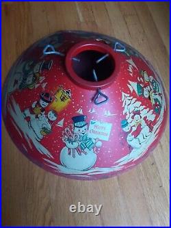 RARE Vintage 1950's Red Litho Coloramic Snowman Christmas Tree Stand USA