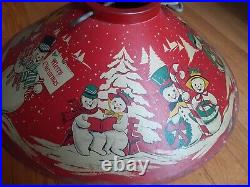 RARE Vintage 1950's Red Litho Coloramic Snowman Christmas Tree Stand USA