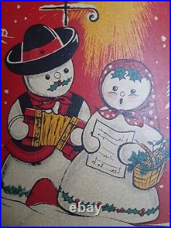 RARE Vintage 1950's Red Litho Coloramic Snowman Christmas Tree Stand USA