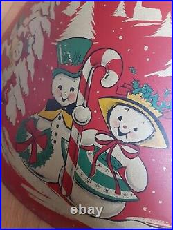 RARE Vintage 1950's Red Litho Coloramic Snowman Christmas Tree Stand USA