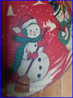 RARE Vintage 1950's Red Litho Coloramic Snowman Christmas Tree Stand USA