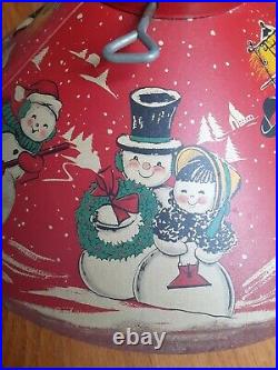 RARE Vintage 1950's Red Litho Coloramic Snowman Christmas Tree Stand USA