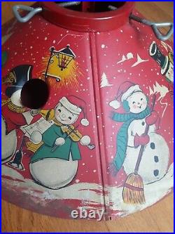 RARE Vintage 1950's Red Litho Coloramic Snowman Christmas Tree Stand USA