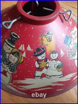 RARE Vintage 1950's Red Litho Coloramic Snowman Christmas Tree Stand USA