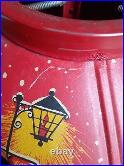 RARE Vintage 1950's Red Litho Coloramic Snowman Christmas Tree Stand USA