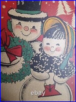 RARE Vintage 1950's Red Litho Coloramic Snowman Christmas Tree Stand USA