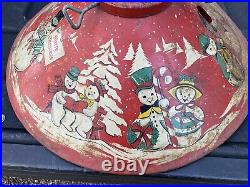 RARE Vintage 1950's Red Tin Litho Coloramic Snowman Christmas Tree Stand