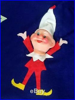 RARE Vintage 1960's 50's Felt Pixie Elf Elves Christmas Tree Skirt Xmas