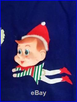 RARE Vintage 1960's 50's Felt Pixie Elf Elves Christmas Tree Skirt Xmas