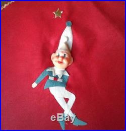 RARE Vintage 1960's Felt Pixie Elf Elves Christmas Tree Skirt Xmas Free Ship
