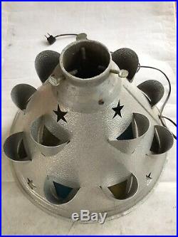 RARE Vintage Aluminum Color Christmas Tree Stand PUNCHED STARS & MORE WORKS LOOK