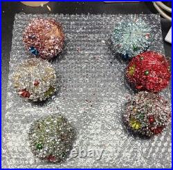 RARE Vintage BOTTLE BRUSH Jeweled Ball Ornaments MCM Christmas Tree LOT 6! AS IS