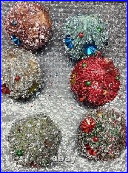 RARE Vintage BOTTLE BRUSH Jeweled Ball Ornaments MCM Christmas Tree LOT 6! AS IS