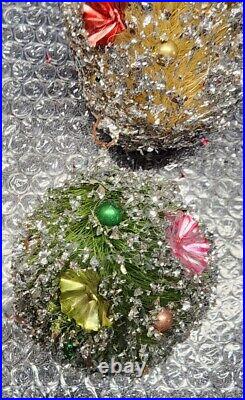 RARE Vintage BOTTLE BRUSH Jeweled Ball Ornaments MCM Christmas Tree LOT 6! AS IS