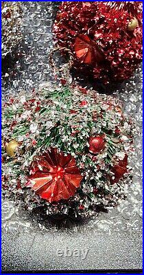 RARE Vintage BOTTLE BRUSH Jeweled Ball Ornaments MCM Christmas Tree LOT 6! AS IS