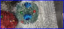 RARE Vintage BOTTLE BRUSH Jeweled Ball Ornaments MCM Christmas Tree LOT 6! AS IS