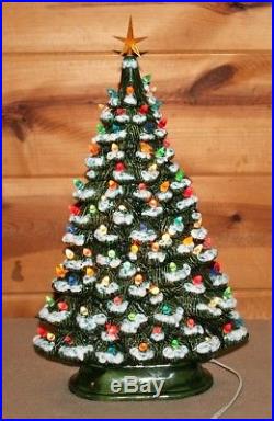 RARE Vintage Ceramic Christmas Tree 2 Piece 16 Tall 11 Wide Flocked Skinny Tree