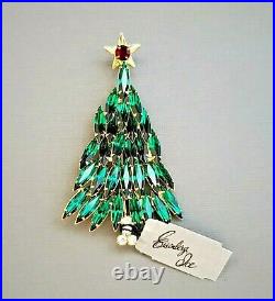 RARE Vintage Eisenberg Ice Large Green Christmas Tree Brooch Pin w Tag & Box