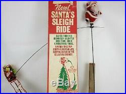 RARE Vtg Christmas Tree Decoration SANTA'S SLEIGH RIDE Mechanical Ornament 1950s