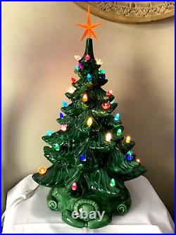 RETRO 1974 VINTAGE ATLANTIC MOLD 19 CERAMIC CHRISTMAS TREE WithLIGHTS & STAR 422