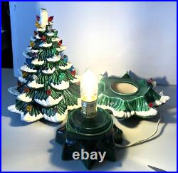 Rare 3 piece vintage ceramic flocked christmas tree w rotary switch
