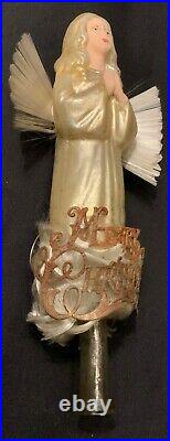 Rare! Antique German Glass Christmas Ornament Angel Tree Topper Feather Tree