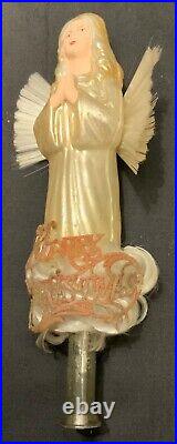 Rare! Antique German Glass Christmas Ornament Angel Tree Topper Feather Tree