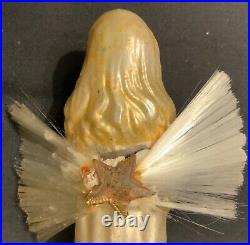 Rare! Antique German Glass Christmas Ornament Angel Tree Topper Feather Tree