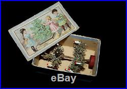 Rare Antique Vintage Christmas tree in Box Dollhouse size Germany