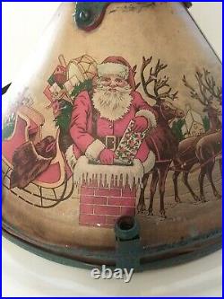 Rare Antique Vntg Tin Litho Metal Christmas Tree Stand Skirt, wired DC Current