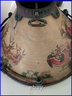 Rare Antique Vntg Tin Litho Metal Christmas Tree Stand Skirt, wired DC Current