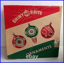 Rare Box Shiny Brite Glass Christmas Tree Ornaments West Germany with Poland Ball