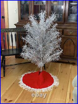 Rare Circa 1960 Mirro 4 1/2 Aluminum 55 Branch Christmas Tree with 25 Vtg Skirt