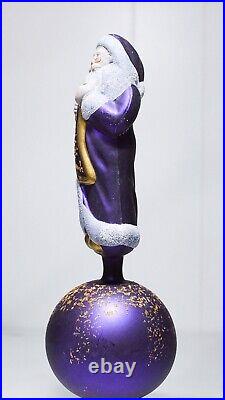 Rare Glass Vintage Hand Painted Santa Finial Tree Topper Christmas Ornament