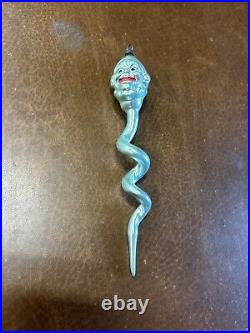 Rare Icicle German Hand Blown Glass Ornament 7 1/2 Tall With Face Nice