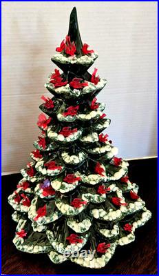 Rare Vintage Arnel LARGE 16 Christmas tree withSnow & Bird Ornaments & Base