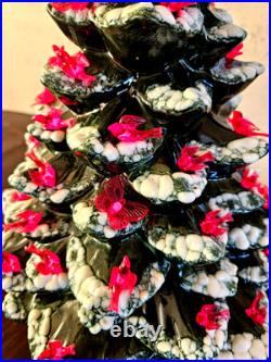 Rare Vintage Arnel LARGE 16 Christmas tree withSnow & Bird Ornaments & Base