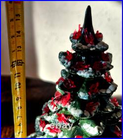 Rare Vintage Arnel LARGE 16 Christmas tree withSnow & Bird Ornaments & Base