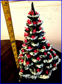 Rare Vintage Arnel LARGE 16 Christmas tree withSnow & Bird Ornaments & Base