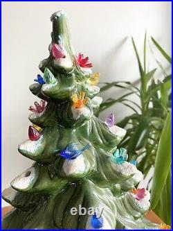 Rare Vintage Atlantic Mold Ceramic flocked w birds Christmas Tree with Toy base