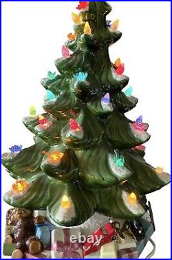 Rare Vintage Atlantic Mold Ceramic flocked w birds Christmas Tree with Toy base