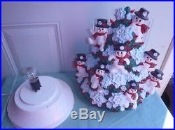 Rare Vintage Ceramic Lighted Christmas Tree With Snowman