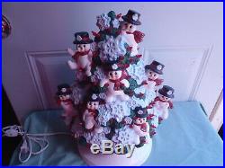 Rare Vintage Ceramic Lighted Christmas Tree With Snowman