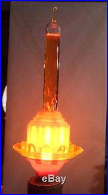 Rare Vintage Christmas Tree Bubble Light Orange MCM Saucer Base Paramount Oil