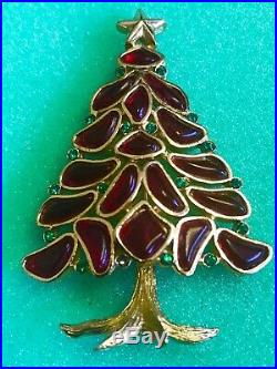 Rare Vintage Crown Trifari Red Christmas Tree Brooch Pin Excellent Condition