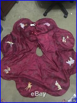 Rare Vintage Disney Christmas Tree Skirt 54 Embroidered Burgundy Dumbo