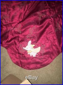 Rare Vintage Disney Christmas Tree Skirt 54 Embroidered Burgundy Dumbo