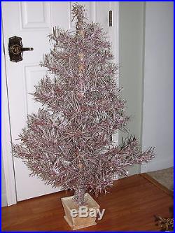Rare Vintage Pink Silver and White Aluminum Christmas tree 4