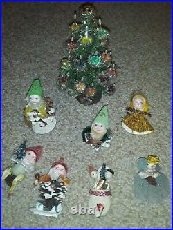 Rare Vintage Shiny Brite Christmas Ornament Ellf Gnome Angel Tree Foil Pinecone
