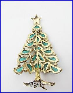 Rare Vintage Signed Trifari Green Mosaic Poured Glass Christmas Tree Pin